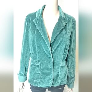 Sunset Cove Green Velvet 2 Button Blazer Jacket Sz. 10 Cotton Pockets